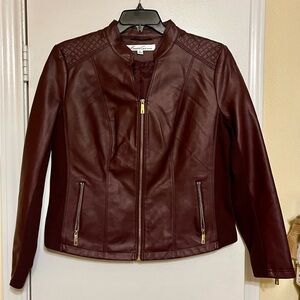Kenneth Cole Burgundy Faux Leather Jacket